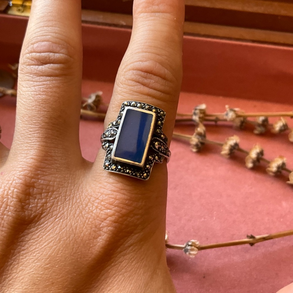 VNTG Blue Chalcedony and Hematite Sterling Ring - Picture 4 of 7